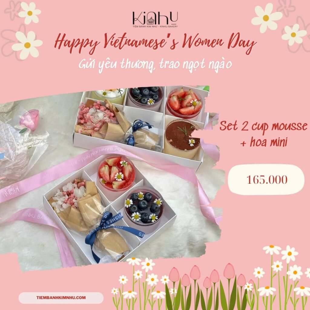 set bánh mousse và hoa làm quà tặng 20 tháng 10