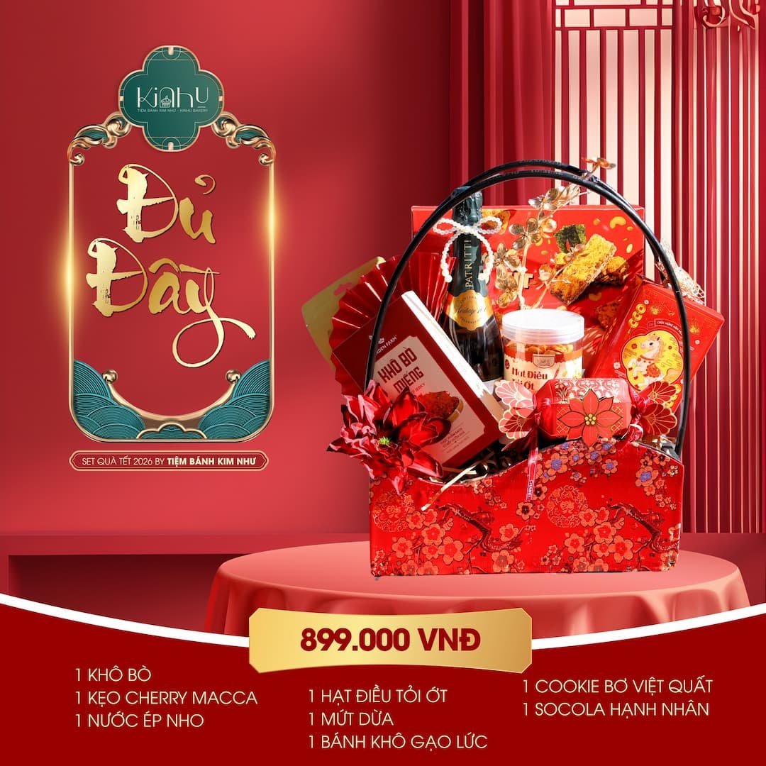 Giỏ quà tết cao cấp từ bánh kẹo và rượu vang