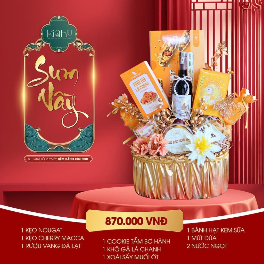 Giỏ quà tết hiện đại với tone màu vàng sang trọng